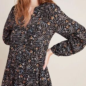 Maeve Black Long Sleeve Floral Mini Dress